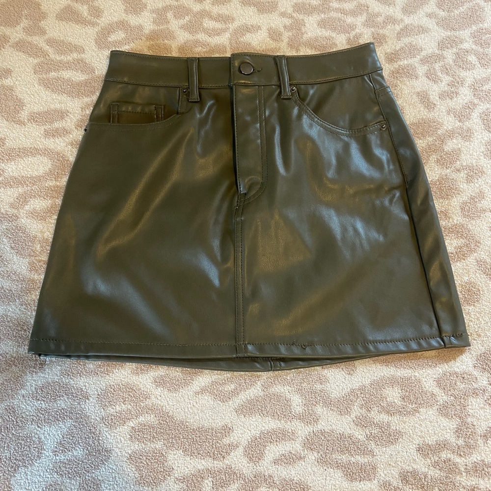 Olive Green Faux Leather Skirt